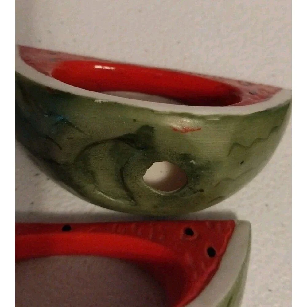 Vintage Ceramic Watermelon Napkin Rings Set of 8 Hand Painted Summer Picnic